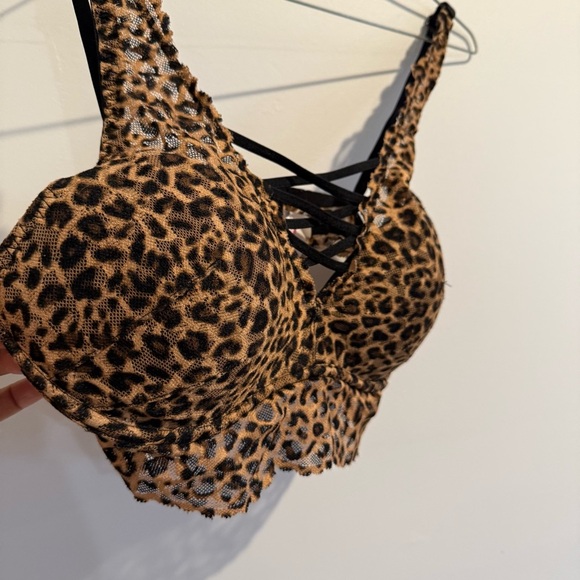Victoria's Secret PINK Bralette Women's Medium Brown Animal Print Push Up - Picture 2 of 7